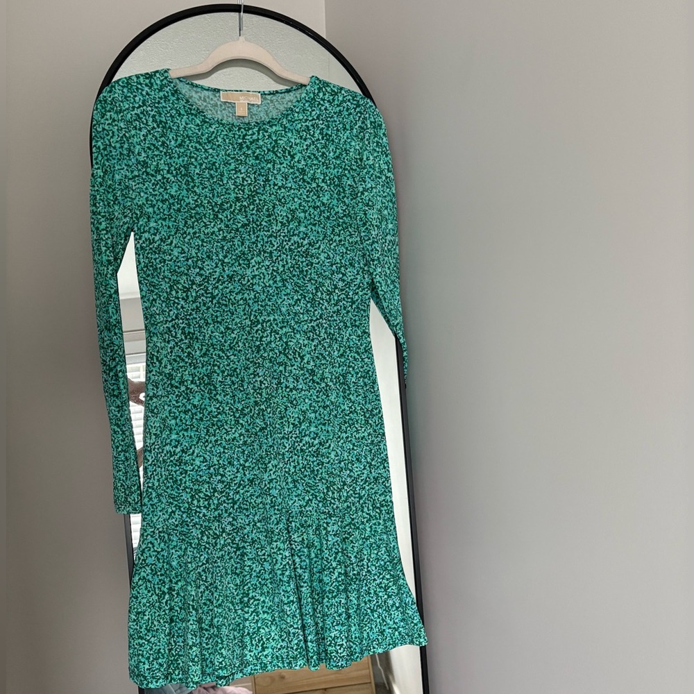 MICHAEL KORS Rain Print Flare Jersey Dress Pepper Green